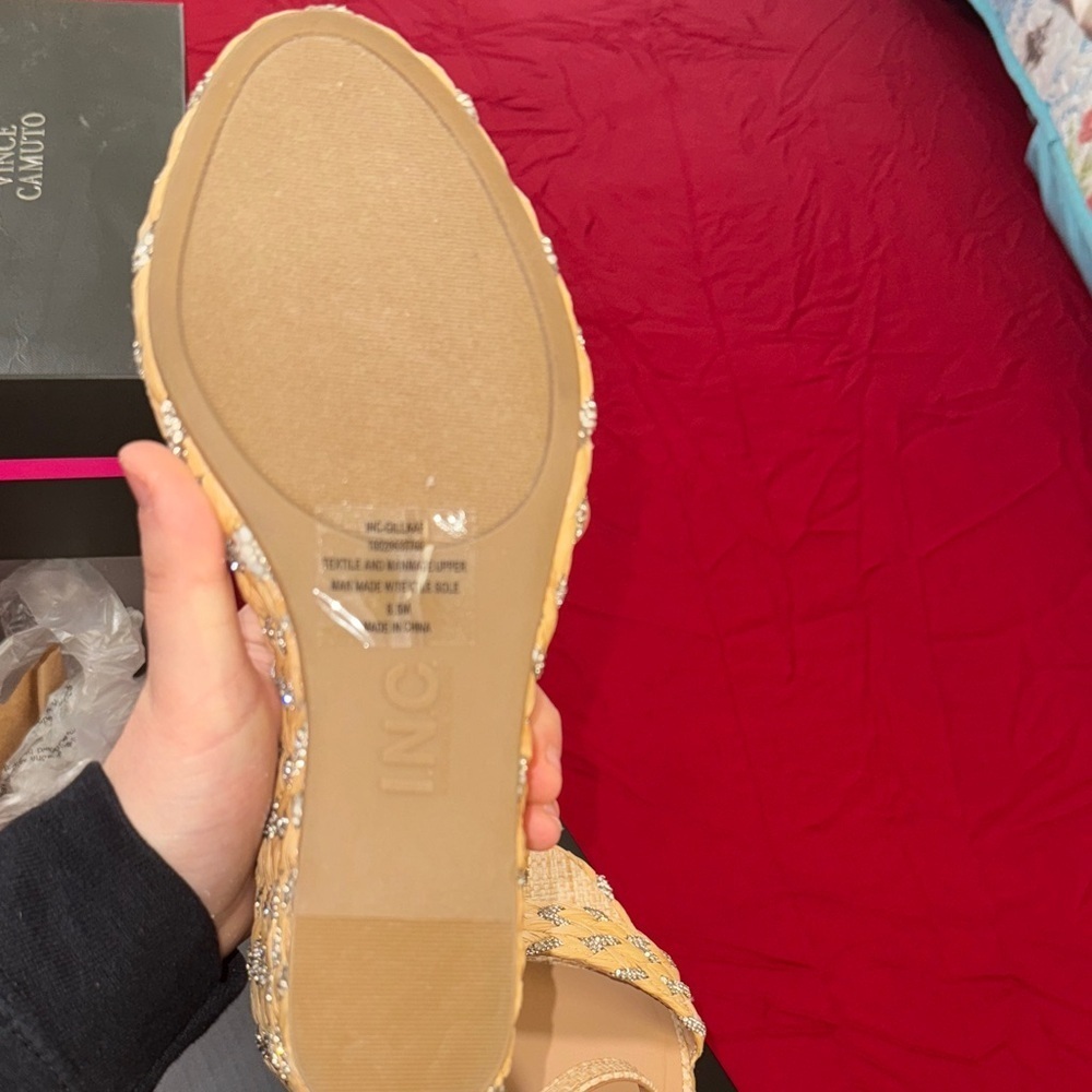 INC International Concepts Tan and Silver Woven Wedges - Picture 14 of 17